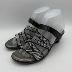 Naot Strappy Heel Sandals Womens 38 US 7-7.5 Black Rhinestone Patent Leather